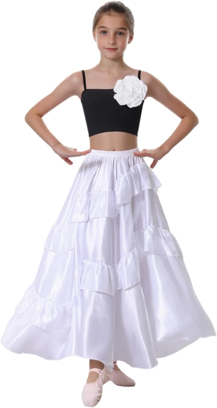 Sancan Double Ruffle Style Long Full Maxi Dance Skirt for Girls 8-12 Years Flamenco Dance Practice Class Dancewear - Image 2
